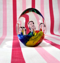 Gorgeous Vintage Art Glass Colorful Egg Shape Hand Blown Teardrop Paperweight - £15.95 GBP