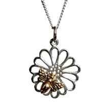 Bee Flower Mandala Pendant 925 Sterling Silver Necklace Jewellery And Gift Boxed - £34.46 GBP