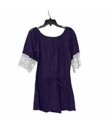 Umgee Off Shoulder Purple Mini Dress Tie Waist Crochet Lace Cuffs Women ... - $16.97