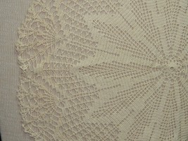 Vintage Doily 22&quot; handmade crochet knit knitted beige kitsch home hand made - $11.69