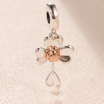 2019 Spring Two Tone Sterling Silver & Rose Gold Clover Ladybird Dangle Charm - $16.50