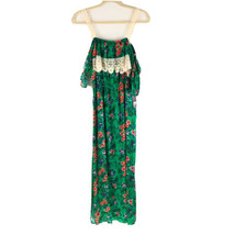 No Boundaries Maxi Dress Cold Shoulder Crochet Floral Tropical Green L - £9.86 GBP