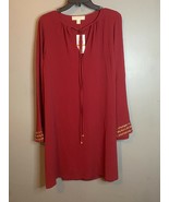 MICHAEL KORS DRESS Women&#39;s Size S Long Sleeve Tie-up V Neck NWT Red / Ma... - $28.05