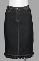 CAbi Fringed Black Yarn-Like Hem Black Denim 5-Pkt Stretch Skirt Wm&#39;s 6 ... - $26.99