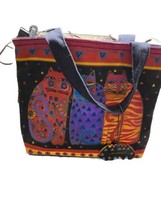 Laurel Burch Tote with Cats Handbag Purse Colorful Designer Zipper - £11.21 GBP