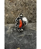 Vintage Navajo Native American Sterling Silver Mediterranean Red Coral R... - $54.99