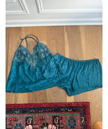 Linea Donatella Sleepwear Intimates Camisole Lace Shorts Teal Green XL - $477.66 MXN