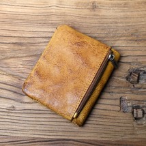 NZPJ Male Retro Leather Wallet Female Short Wallet First Layer Cowhide Vertical  - £86.93 GBP
