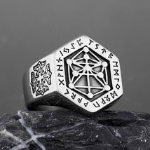 Vintage/Gothic, 316L Stainless Steel, Nordic/Viking Rune Theme Ring - Men&#39;s - £20.77 GBP