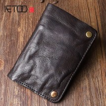 AETOO Original retro wrinkled leather vertical wallet men&#39;s short paragraph firs - £45.21 GBP