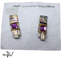 Vintage 1990s Alyssa Levitan Purple Handcrafted Origami Pierced Earrings... - £17.20 GBP