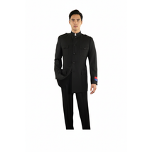 Men Apollo King Banded Collarless suit Mandarin Military Style 5 button K1 Black image 2