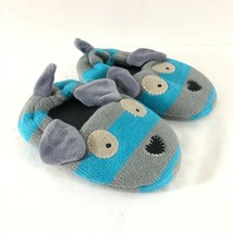 Toddler Boys Knit Slippers Dog Slip On Striped Blue Gray US Size 7/8 - $9.74