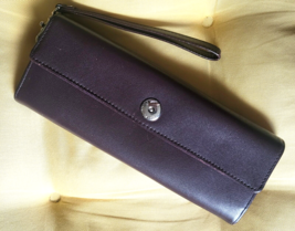 Etienne Aigner Sleek Brown Leather Clutch Wallet Wristlet Silver Hardware - $19.99