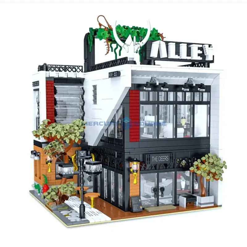 Deers Coffee Shop Buliding Model Blocks MOC Milk Tea Shop Street View - £158.95 GBP