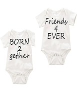Born Together Friends Forever Dual Twins 2 set Baby Creeper Romper - £22.62 GBP