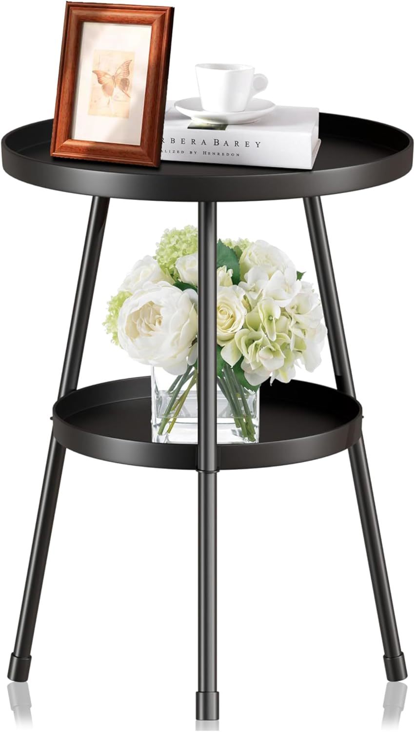 Small Side Table Round 2 Tier End Table Metal Round Coffee Tables Nights... - $40.96