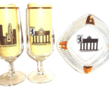 2 x 1960s Berlin City Sights Brandenburg Gate German Beer Glasses &amp; Ashtray - £20.00 GBP