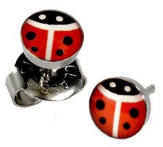 Ear Piercing Earrings Red Lady Bug 5mm Studs Stainless Steel Studex System 75 Hy - $14.89