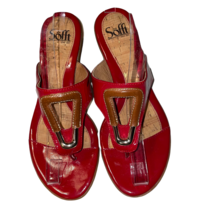 SOFTT Red Patent Leather Stacked Kitten Heel Thong Sandal Shoes Size 8.5M Rubber - £18.62 GBP