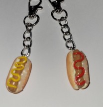 BFF Hot Dog Keychain Set Fob Accessory Charms Ketchup Mustard Food Charms - £7.07 GBP