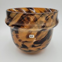 Amber Black Kosta Boda Sweden Tortoise Shell Crystal Glass Round Bowl Vase - £66.18 GBP