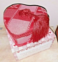 Avon Box VTG EMPTY Valentine Heart Shaped Red Jacquard Satin Lined Tassel 5&quot;  - £13.14 GBP
