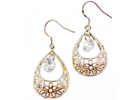 925 STERLING SILVER CZ &quot;OPENWORK&quot; EARRINGS - $68.76