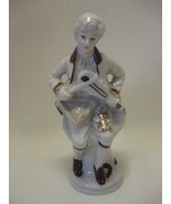 Colonial Figurine Man With Violin Brown On White Printed Flower On Pants... - £7.93 GBP