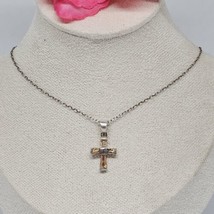 925 Sterling Silver - Yellow Crystal Cross Pendant Chain Necklace 18&quot; - £23.55 GBP