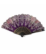 Blancho Foldable Raw Silk Printing Folding Fan 3812BLK-DAISY-SATIN-PURPL... - $3.95