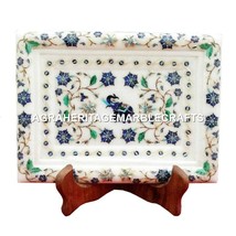 10&quot;x16&quot; Marble Serving Tray Plate Lapis Lazuli Mosaic Inlay Halloween Gift H1692 - £336.20 GBP