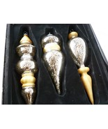 Robert Stanley Home Collection 3 Glass Christmas Finial Ornaments Silver 8” - $25.62