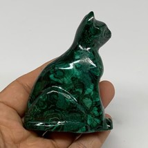 203.5g, 3.1&quot;x2.3&quot;x1&quot; Natural Solid Malachite Cat Figurine @Congo, B32746 - £157.89 GBP