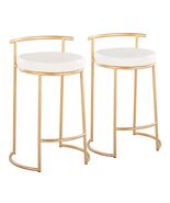 LumiSource Round Fuji 26" Gold White Faux Leather Counter Stool Set of 2 - $444.99