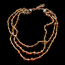 Gorgeous old vintage Monet silver triple beaded~metal necklace - £26.82 GBP