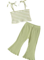 Fashion 2Pcs Infant Girl Sleeveless Striped Crop Top Flared Pant Summer Set, 12M - £4.71 GBP