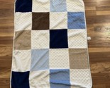 Just Born Patchwork Blue White Brown Beige Color block Minky Baby Blanke... - $444.45 MXN