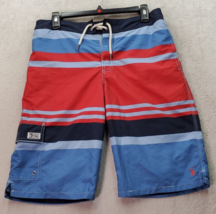 Polo Ralph Lauren Swim Shorts Men&#39;s Red Blue Striped Lined Slit Logo Dra... - £19.71 GBP
