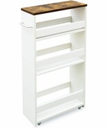 Teamix 4 Tier White Slim Storage Cart With Handle, Slide Out, And Narrow... - $69.96