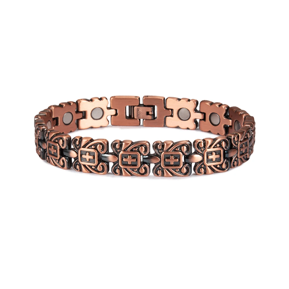 Magnetic Copper Bracelet for Women Cross Vintage Flower Germanium Magnetic Brace - £27.58 GBP
