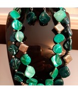 Blue Silver Ombre Polished Resin Double Strand Necklace Earring Set. - $6.53