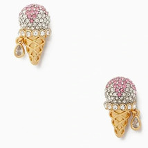 Kate Spade Ice Cream Cone Pave Crystal Earrings White Pink Gold Novelty - £30.38 GBP
