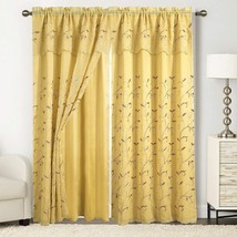 Curtains With Attached Valance Window Drapes 2 Panels Living Room Gold Floral 84 - £30.39 GBP