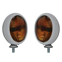 Chrome Vintage Amber 5&quot; Fog Light Housing &amp; Halogen H3 Bulb Glass Lens 1... - £49.52 GBP