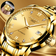 Waterproof Men Gold Automatic Mechanical Classic Luminous Stainless Stee... - £32.38 GBP