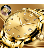 Waterproof Men Gold Automatic Mechanical Classic Luminous Stainless Stee... - £32.04 GBP