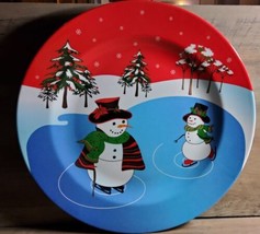 Trisa Melamine Serving Tray 16&quot; Round Platter Winter Snowman Cookie Plate  - £18.40 GBP