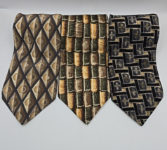 George Machado Zylos Men&#39;s Geometric Brown Tone Ties Set of 3 - Bamboo &amp;... - £26.16 GBP