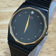 Vintage Pulsar Quartz Watch Y100-8019 Men Gold Tone Black Slim Thin New Battery - £28.54 GBP